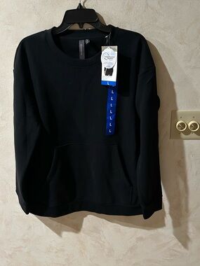 Mondetta ladies knit fleece crewneck black pullover top size large
